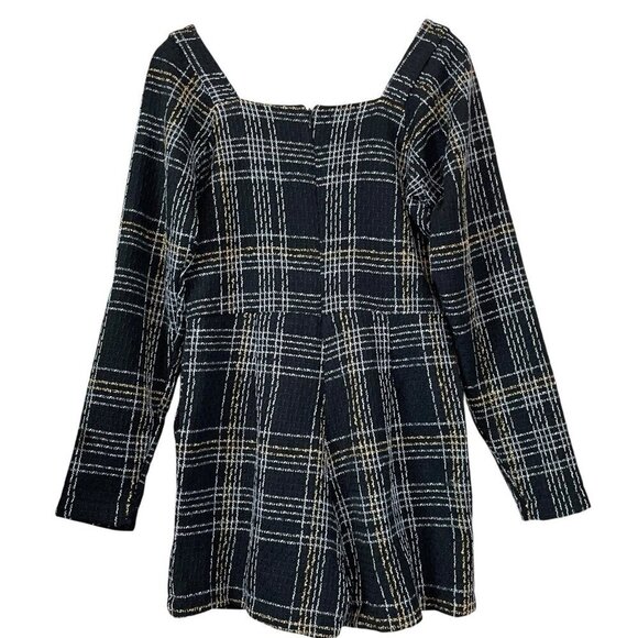 Slate & Willow RTR Plaid Tweed Keyhole Neck Romper Black Gold Silver Size XS - Picture 2 of 11
